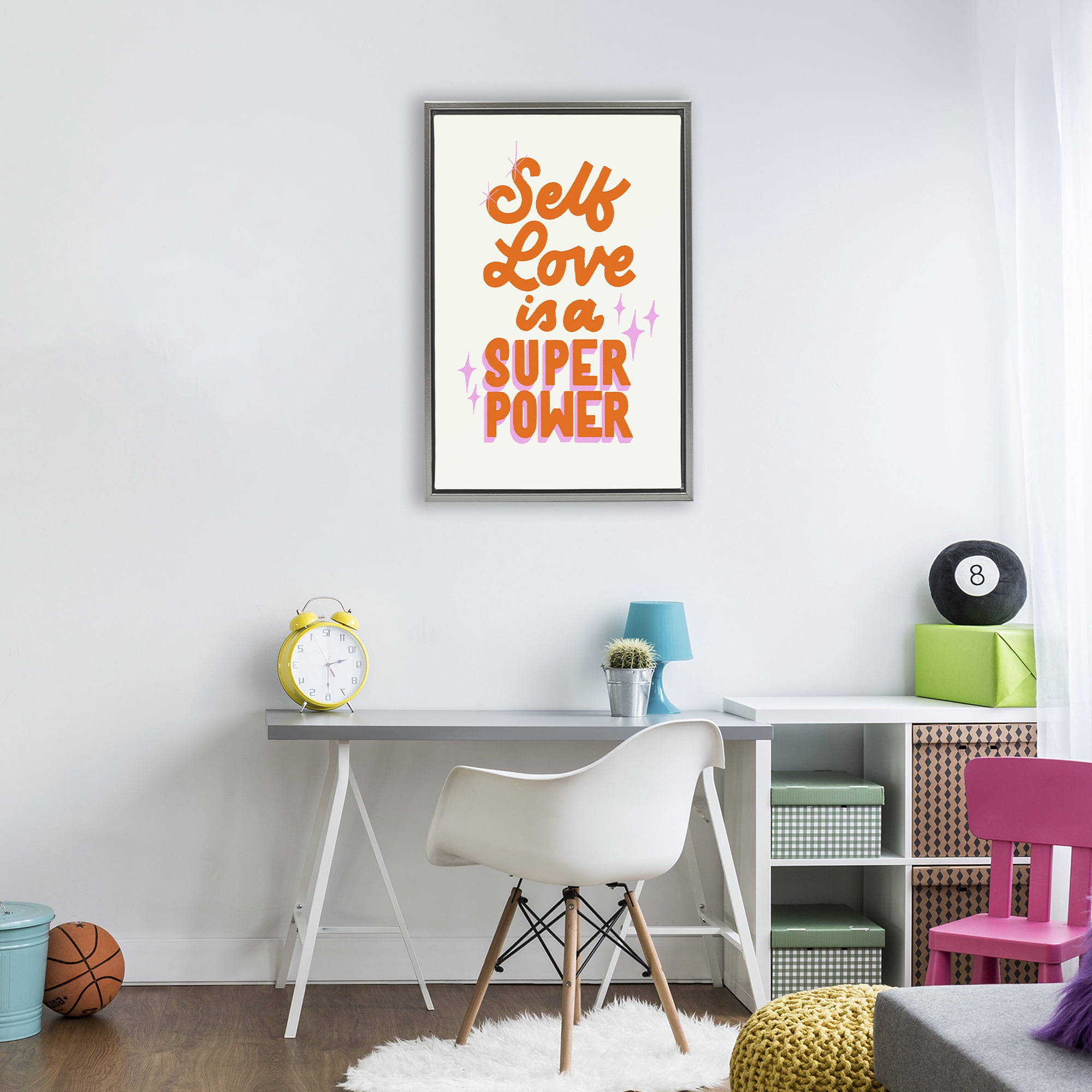 Stupell Industries Self Love Is Superpower Gray Framed Floater Canvas Wall Art, design by Indira Prieto | IndySign