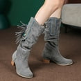 thumbnail image 2 of Chenyee Womens Vintage Suede Tassel Knee High Boots Fashion Studded Wide Calf Chunky Heel Riding Booties, 2 of 7