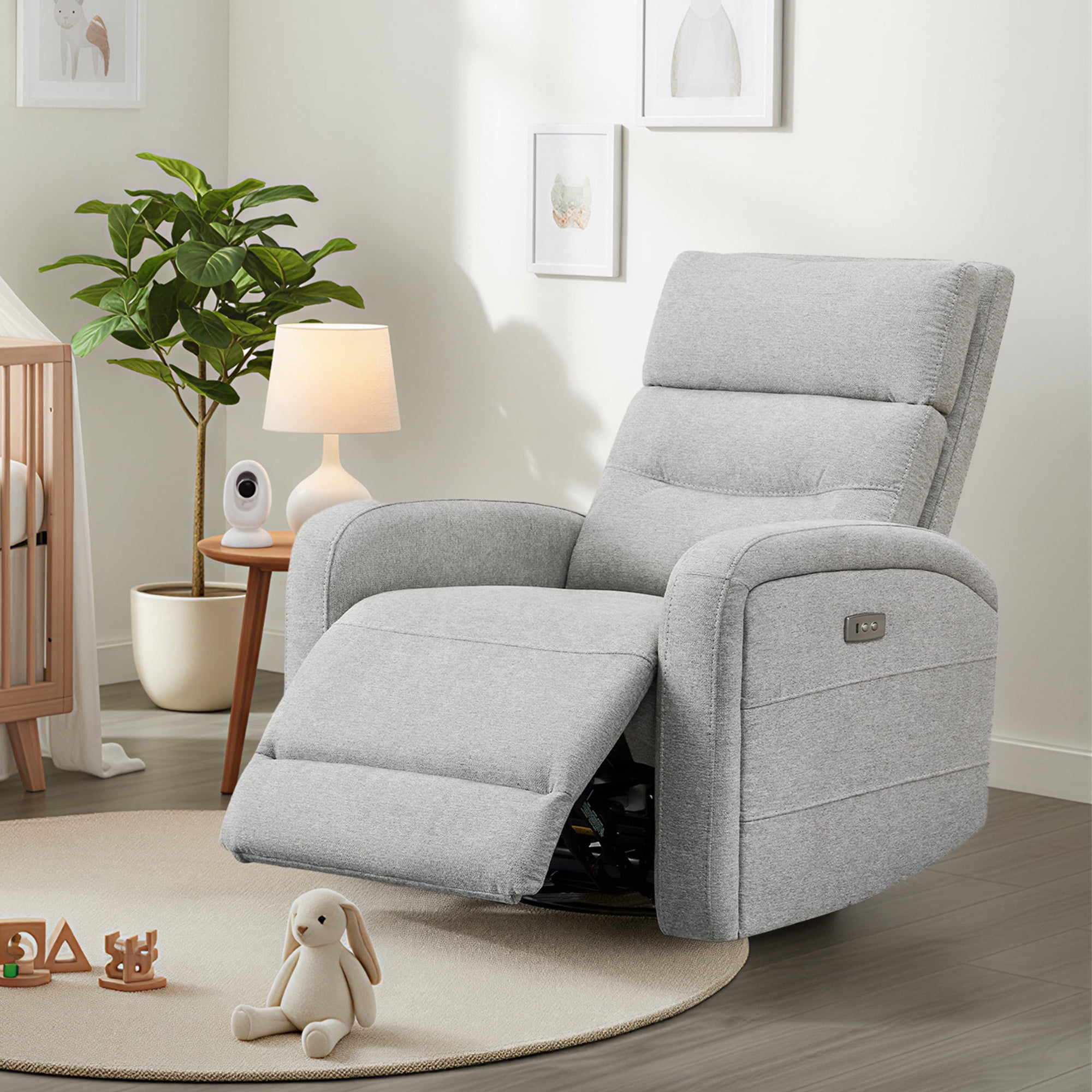 Spruce & SpringPower Swivel Glider Recliner with USB Charging for Home Theater, Gray