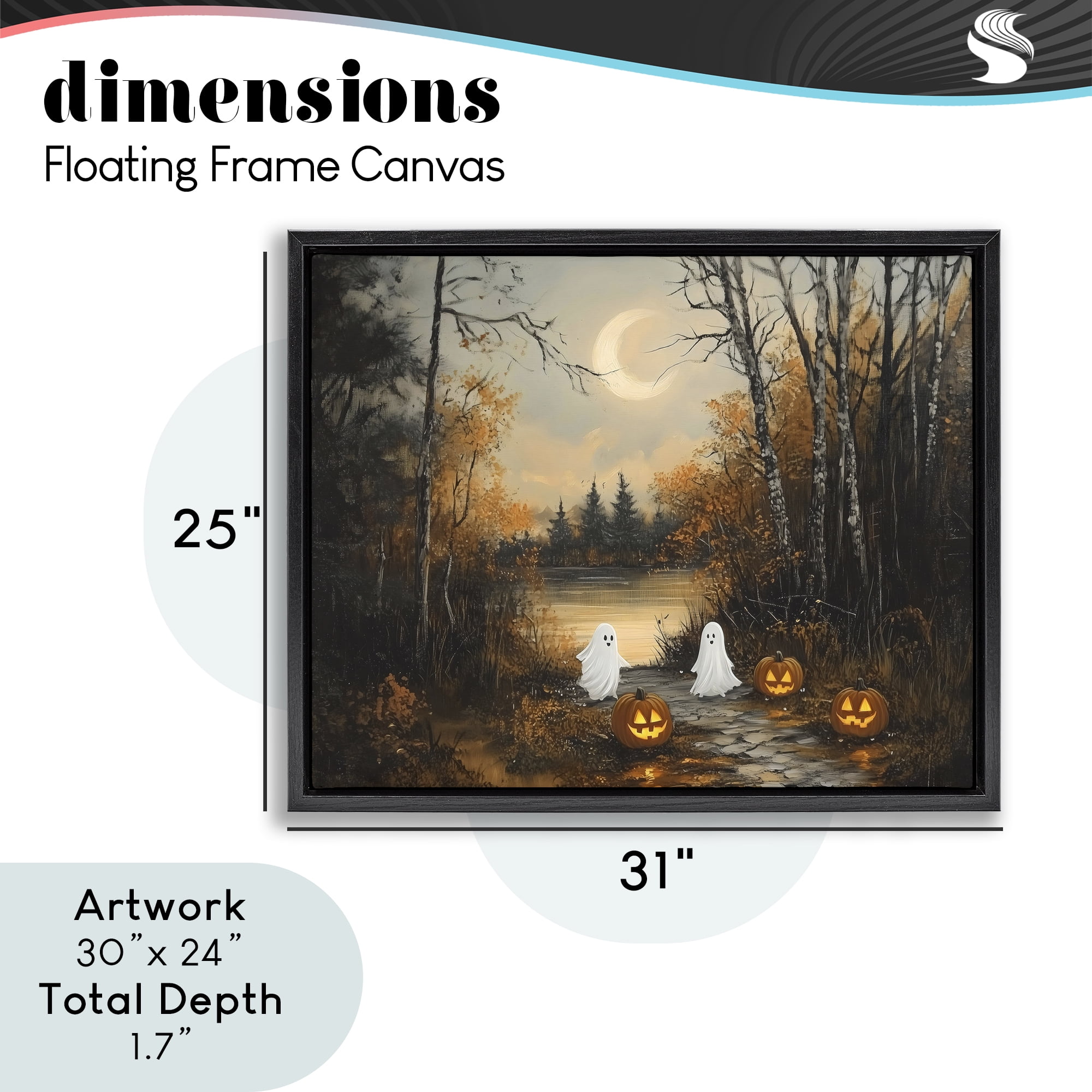 Autumn Ghosts at Lake Black Framed Floater Canvas Wall Art, design by Arlington Prints