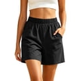 thumbnail image 5 of Ihhxva Cotton Shorts for Women Relaxed Fit Elastic Waist Solid Color with Pockets Adjustable Stretchable Summer Exterior Pocket Mid Rise Flat Front Casual Beach Workout Lounge S-2XL, 5 of 7
