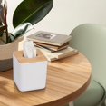 thumbnail image 3 of Tissue Box Cover Square,Tissue Box Holder with Bamboo Lid,Tissue Dryer Sheet Holder for Modern Farmhouse Boho Decor,2 Pack(White), 3 of 9