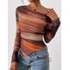thumbnail image 5 of Blusa PRETTYGARDEN Otoño 2025 con Escote Bardot y Teñido Anudado Marrón S, 5 of 9