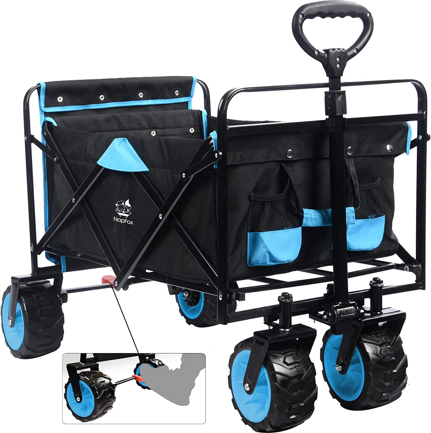 Collapsible Heavy Duty Folding Wagon Cart Utility Wagon with All Terrain Beach Wheels Adjustable Handle Large Capacity Rolling Buggies Outdoor Garden cart for Beach Camping Shopping Sports Portable 