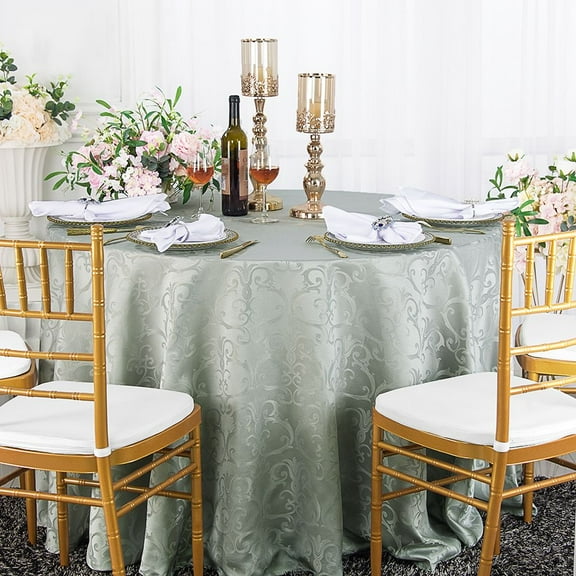 Wedding Linens Inc. 120" Round Damask Jacquard Polyester Tablecloth Table Cover Linens - Silver