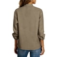 thumbnail image 5 of FRSASU Womens Tops Long Sleeve V Neck Loose Solid Color Casual Beach Pullover Shirts Khaki, 5 of 7