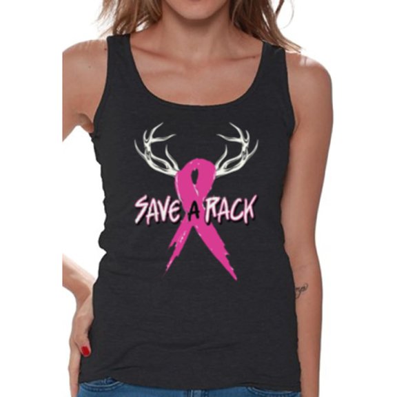 Awkward Styles Women's Save A Rack Graphic Tank Tops Pink Ribbon Breast Cancer Awareness