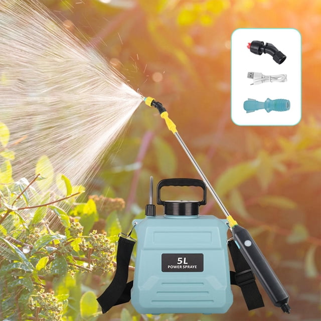 Pulverizadores de bomba de jardín eléctrica, pulverizador de agua portátil con correa para el hombro, regadera de plantas, regadera de jardinería para 5L Azul shamjiam Pulverizador de mano