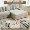 thumbnail image 3 of 111" Oversized Two-Piece Corduroy Couch Sectional, Large L-Shaped Cloud Couches for Living Room, Memory Foam Sofa with Chaise Daybed & 8 Pillows, Grey, 3 of 7
