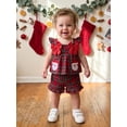 thumbnail image 4 of RUINIXCW Toddler Baby Girl Christmas Outfit Infant Baby Girls Xma Clothes Deer Santa Gingerbread Embroidery Fly Sleeve Plaid Smocked Tops Shorts Set, 4 of 9