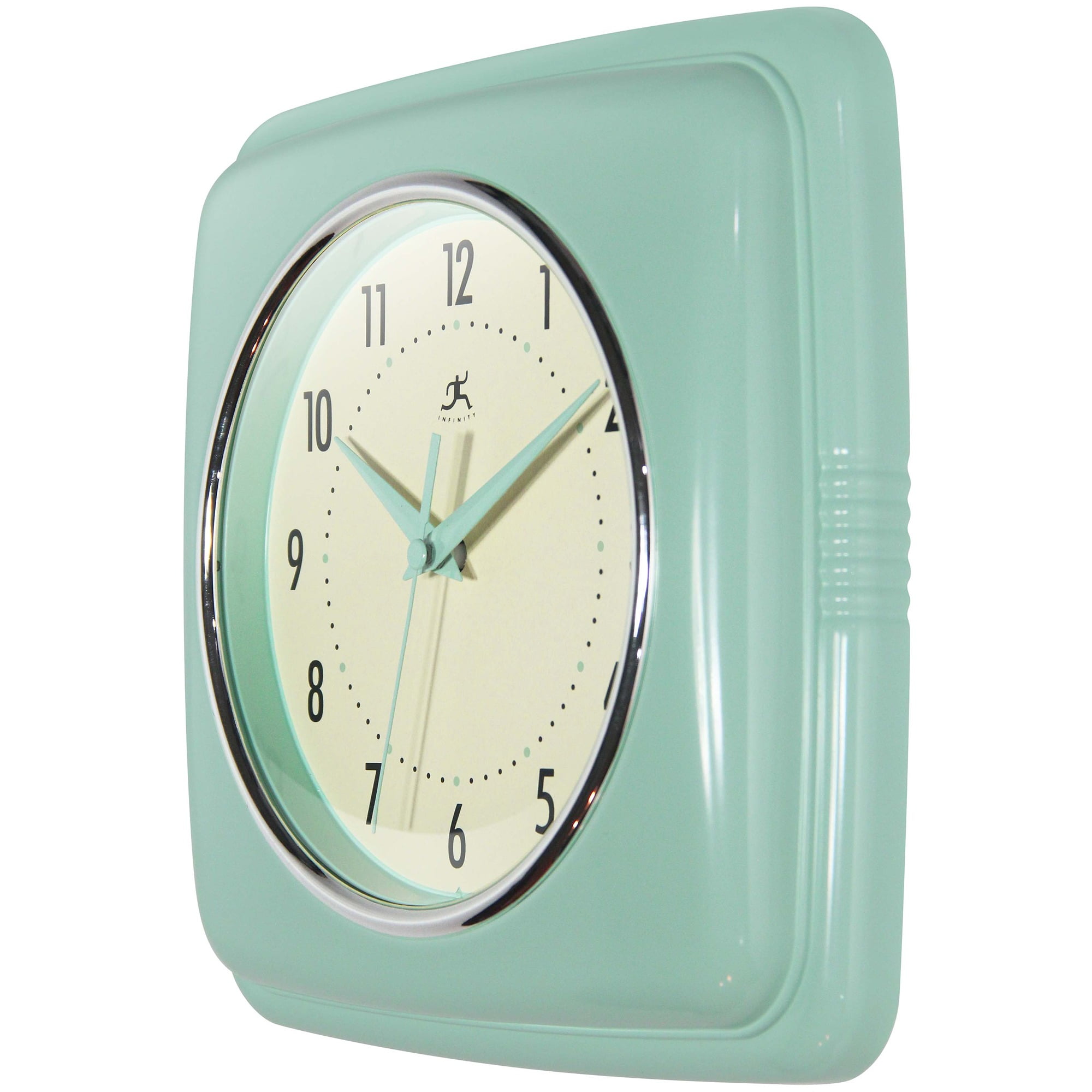 Infinity Instruments Square Retro Wall Clock, Pastel Green, 9.25"