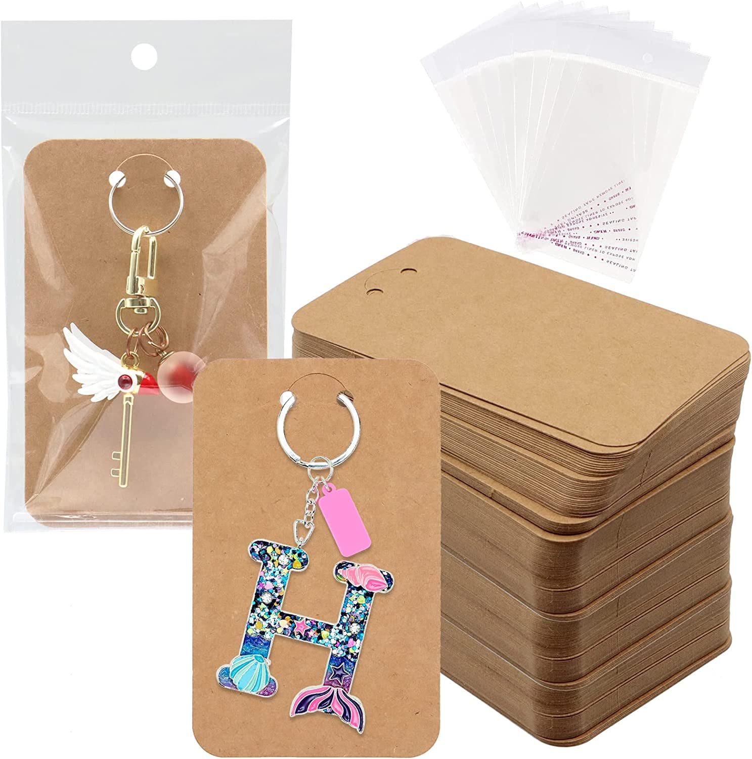 100 PCS Keychain Display Cards, 3 x 4.7 Inch Keychain Holder with Self