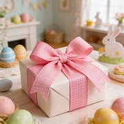 FXMLRLK 1 Roll Wired Edge Ribbons, 5 Yards 2.48 inch Easter Pastel Color Gift Wrapping Ribbon for Easter DIY Crafts Bow Wreath Spring Party Decorations(Style-1:Pink)