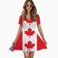 thumbnail image 2 of Canadian Flag Women Dress V-Neck Short Sleeve Flowy Swing Party Midi Dress, 2 of 4