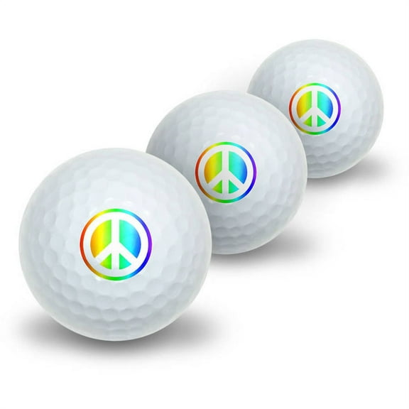 Peace Sign Symbol Rainbow Novelty Golf Balls, 3pk
