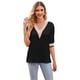 thumbnail image 3 of Blusa con costura de encaje, blusa de manga corta, blusa de encaje para mujer, blusa de media manga para mujer, blusa con cuello en V, diseño aerodinámico, 3 of 6