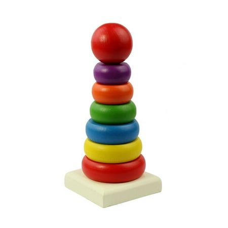 Wooden Toy Rings - Kid Baby Wooden Stacking Stack Up Rainbow Tower Ring Educational Toy