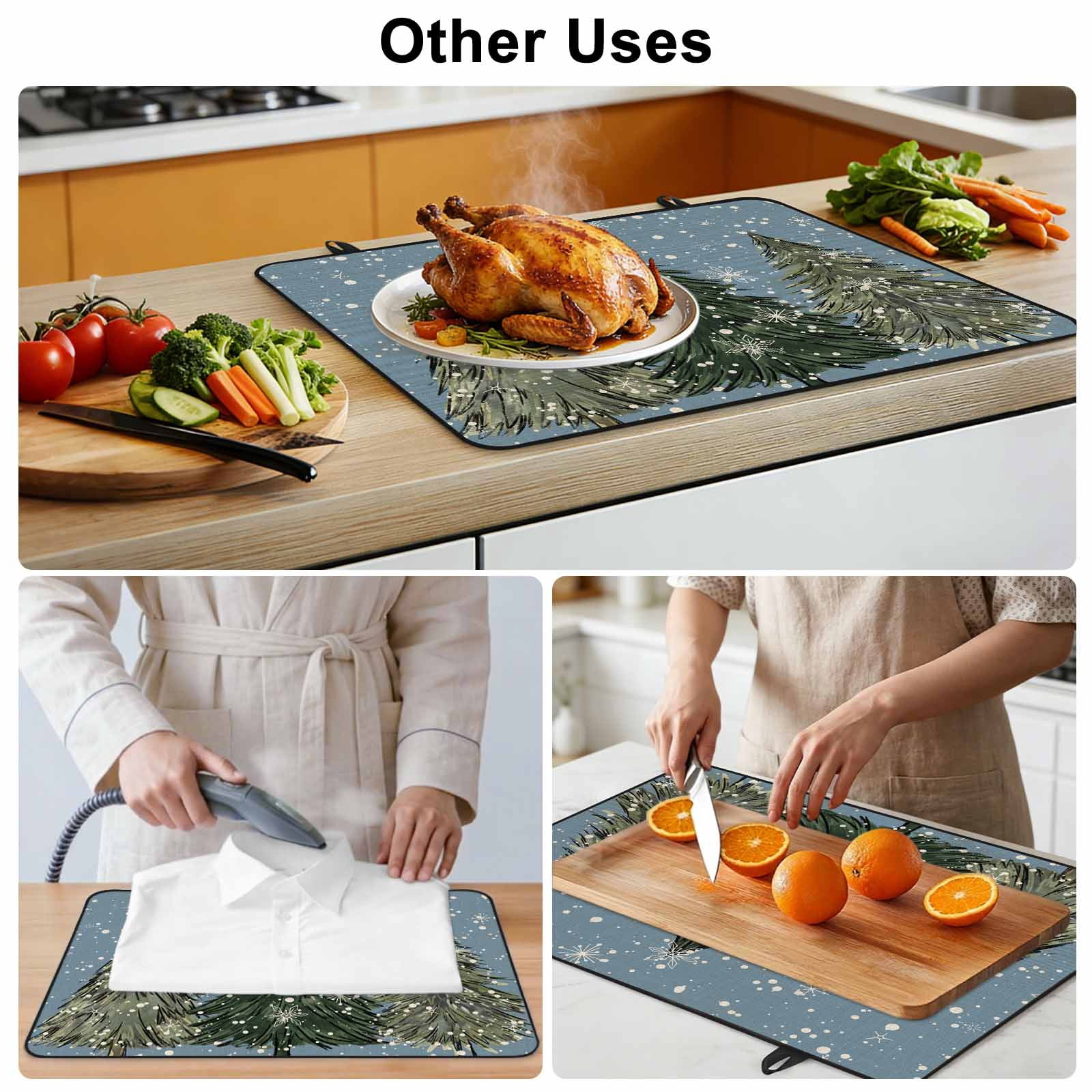 Blue Christmas Tree Stove Top Cover for Electric Stove, Heat-proof & Non Slip Glass Top Stove Cover Protector, Green Xmas Tree Snowflake Kitchen Flat Cooktop Rubber Mat 24x21 Inches