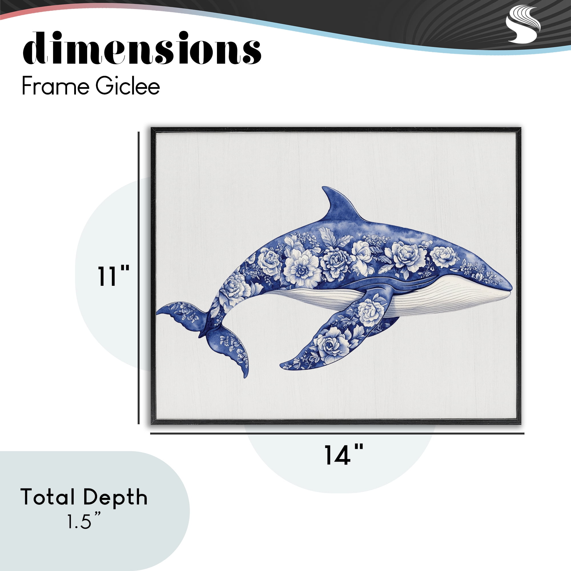 Floral Toile Whale Black Framed Giclee Art, design by Lettered and Lined