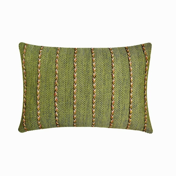The HomeCentric Decorative Green 12"x16" (30x40 cm) Lumbar Pillow Cover, Jute Lace, Chevron Weave Oblong Pillow, Chevron Pattern Contemporary Style - Mossy Jute Magic