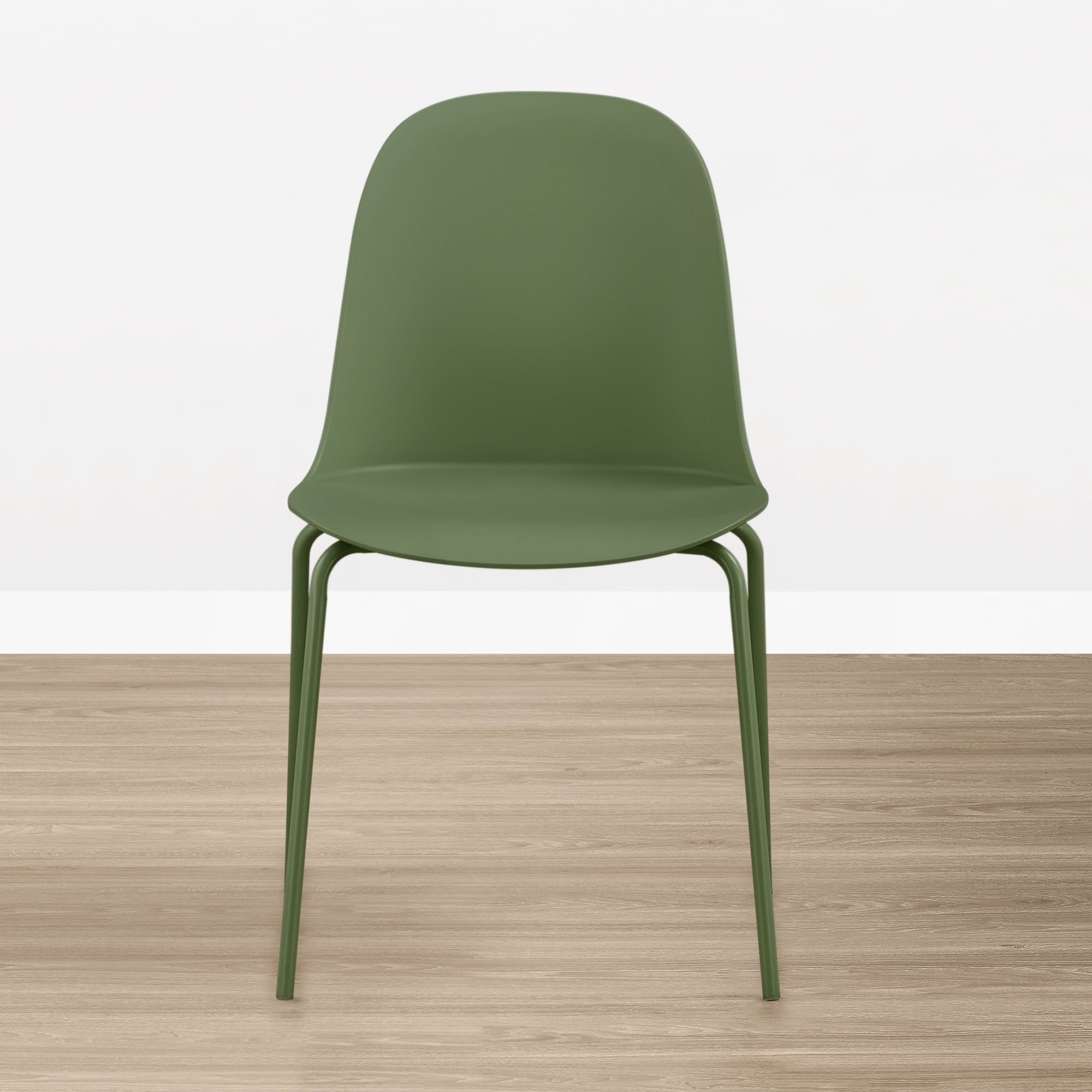 Spruce & Spring Modern Stackable Dining Chairs, Molded Plastic Kitchen Chairs with Metal Legs, Space-Saving Armless Design, Green, Set of 4