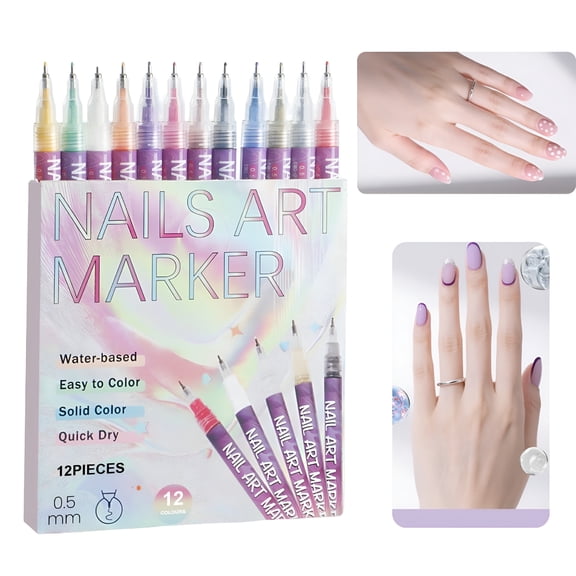 RAGUPEL Nail Art Pens Set, 12 Colors Nail Art Markers, Nail Polish Pens Drawing Painting Pen for Home Salon, Quickly Dry Nail Art Nail DIY Decoration for Adult Kids (12-Colors)