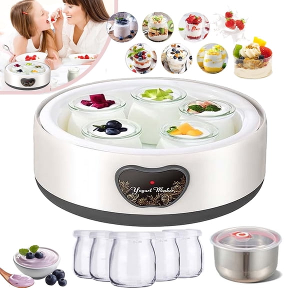 Jenmayt Probiotic Yogurt Maker,New Electric Portable Yogurt Maker, Multi-Function Electric Yogurt Machine for Home Use, Food grade stainless steel liner with 5 Glass Jars