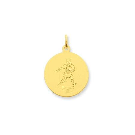 Sterling Silver 24k Gold-plated St. Christopher Football Medal Charm Pendant