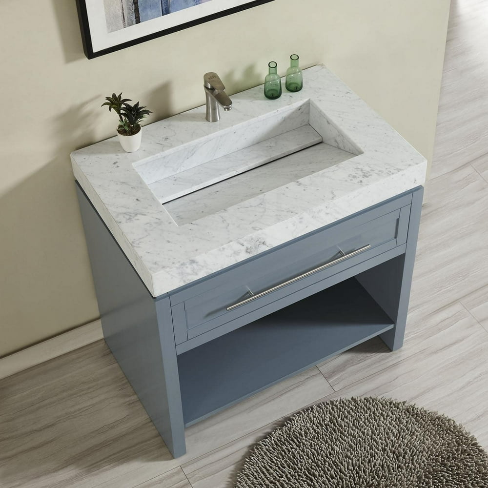 Silkroad Exclusive 36" Modern Single Sink Bathroom Vanity Grey Cabinet