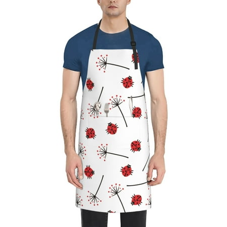 

Tebeau Ladybug With Dandelion Print Waterproof Cooking Aprons Adjustable Bib Soft Chef Apron with 2 Pockets for Men Women