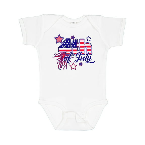 Inktastic 4th of July Fireworks Stars and American Flag Boys or Girls Baby Bodysuit