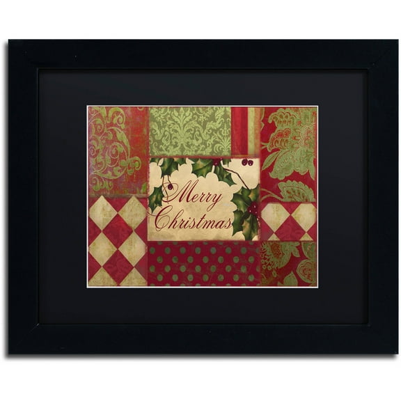 Trademark Fine Art "Merry Christmas Patchwork I" Canvas Art by Color Bakery Black Matte, Black Frame