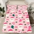 thumbnail image 2 of Manfei Pink Santa Claus Twin Sheet Sets, Dreamy Christmas Bowknot Twin Fitted Sheet, Teens Kids Boys Girls Flat Sheet, Luxury Bedroom Decor, 3pcs, 2 of 7