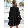 thumbnail image 3 of LASCANA Women's Flowy Flared Sleeve Dress Lace Trim, 3 of 5