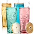 thumbnail image 1 of Juego de vasos de vidrio ANOTION Coloreados de 710 ml con tapas, pajitas para café, 1 of 7