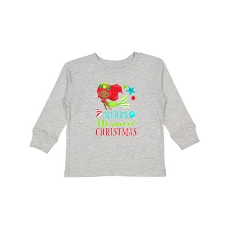 

Inktastic Merry Mermaid Christmas with Red Hair and Dark Skin Tone Gift Toddler Boy or Toddler Girl Long Sleeve T-Shirt