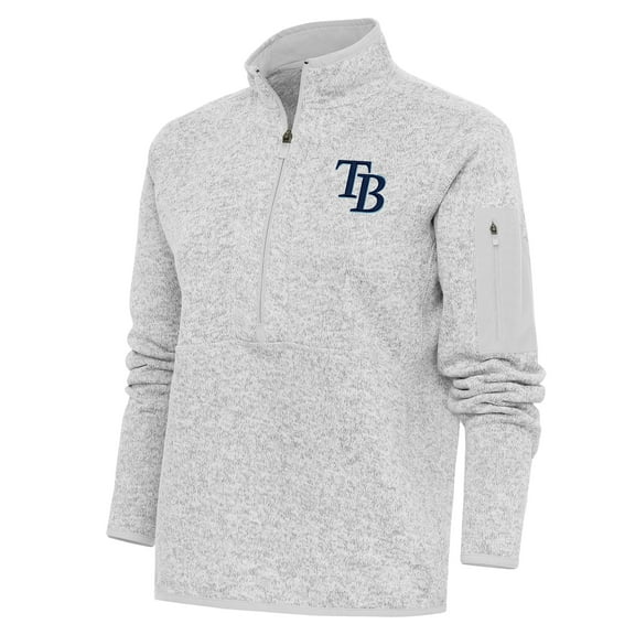 Women's Antigua Heather Gray Tampa Bay Rays Logo Fortune Quarter-Zip Pullover Jacket