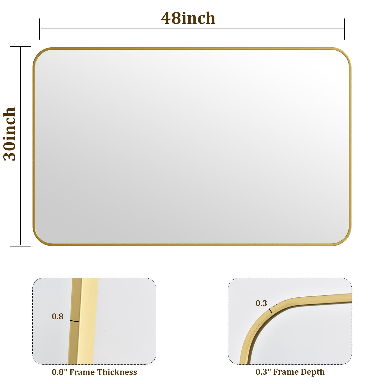 GRAHMCY 30"x48" Bathroom Mirror Wall-Mounted Vanity Mirror with Rectangular Metal Frame, Gold