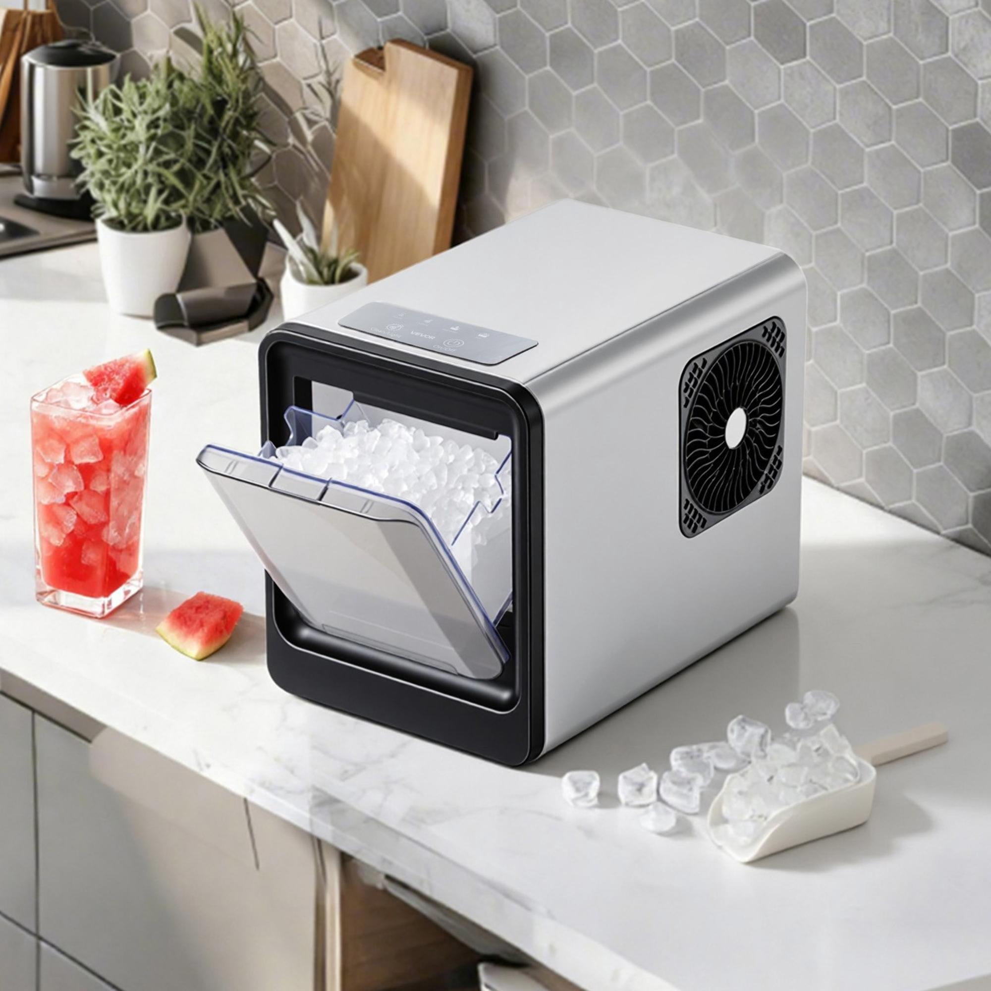 Countertop Nugget Ice Maker, 33 lbs/24H Portable Ice Machine with Self-Cleaning, Drawer-Style Ice Access, 1.2 lbs Storage, Stainless Steel Quiet Ice Maker ≤55dB for Home Kitchen Office Bar Party