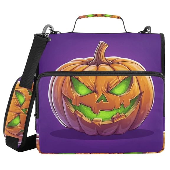 3 Ring Zipper Binder with Shoulder Strap Waterproof Trapper Keeper 2 Inch D-Ring 500 Sheets Capacity Halloween Evil Pumpkin