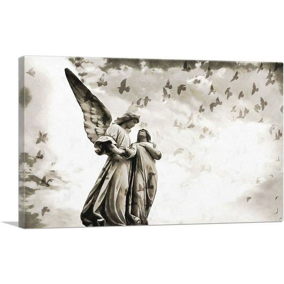 ARTCANVAS Cemetery Sculptures With Birds Painting Home Decor Rectangle Canvas Art Print - Size: 60" x 40" (1.50" Deep) (3-Piece)