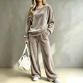 thumbnail image 2 of Szluipve Women’s Velvet 2 Piece Loungewear Set Crew Neck Long Sleeve Loose Top & High Waist Wide Leg Pants Soft Velour Casual Tracksuit Outfit Khaki 2XL, 2 of 4