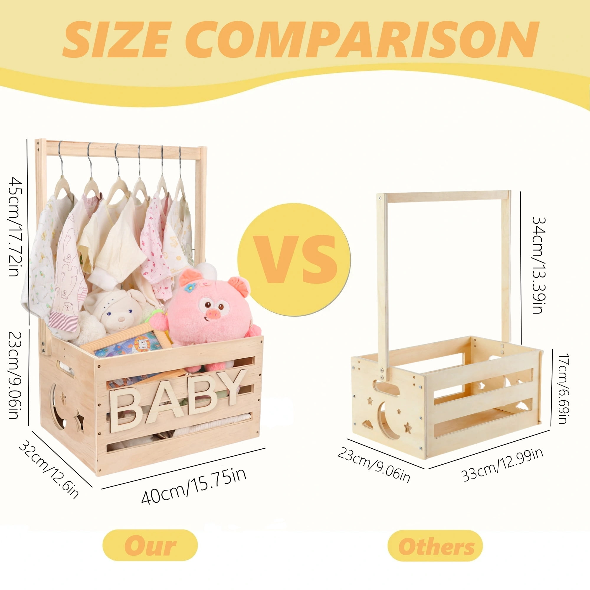 Larger Size-Baby Shower Crate Closet, Wooden Baby Shower Baskets with Handle, Personalized Wood Crate for New Baby Gift
