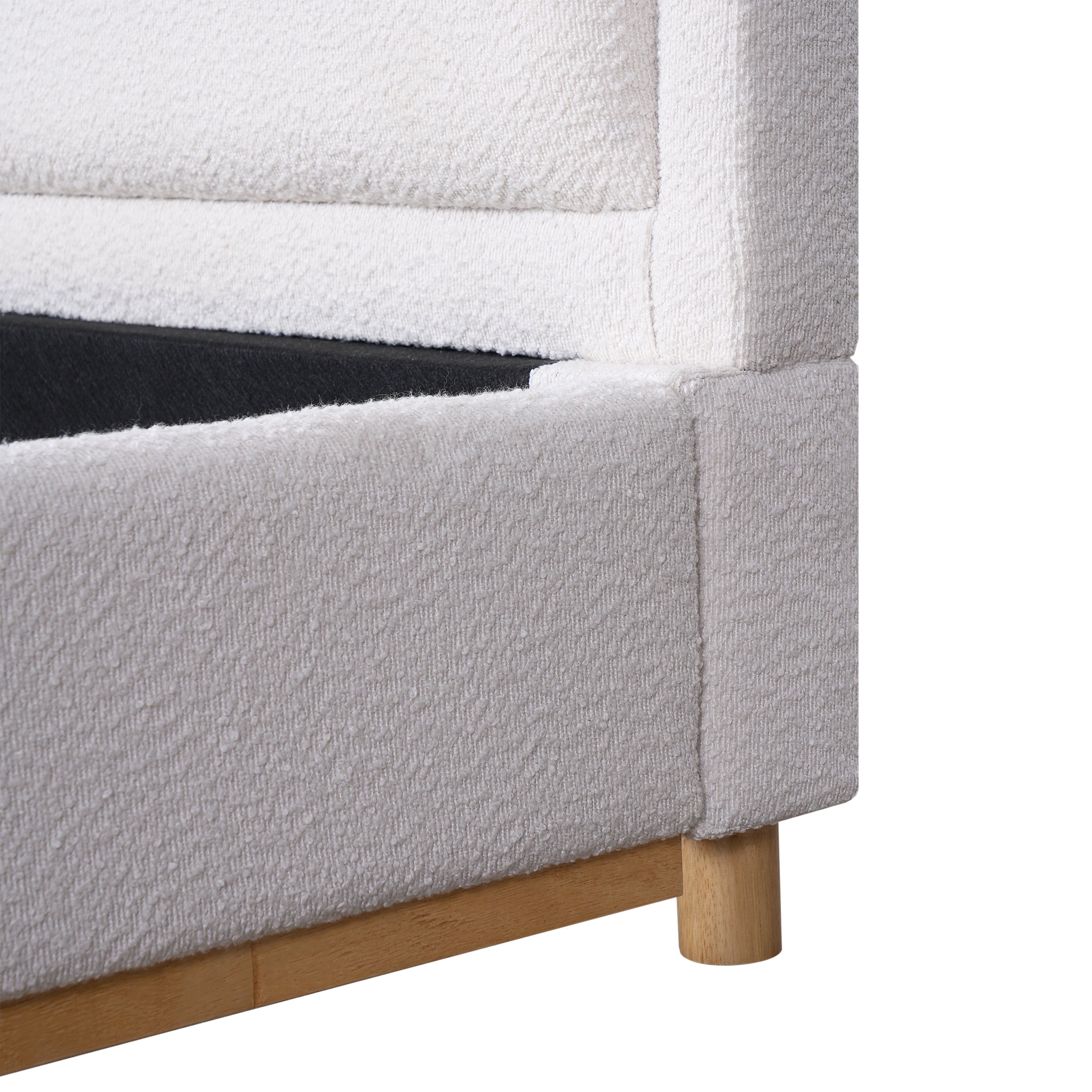King Size Bed Frame with Boucle Upholstered Curved Headboard & Solid Wood Base, Platform Bed for Bedroom, White