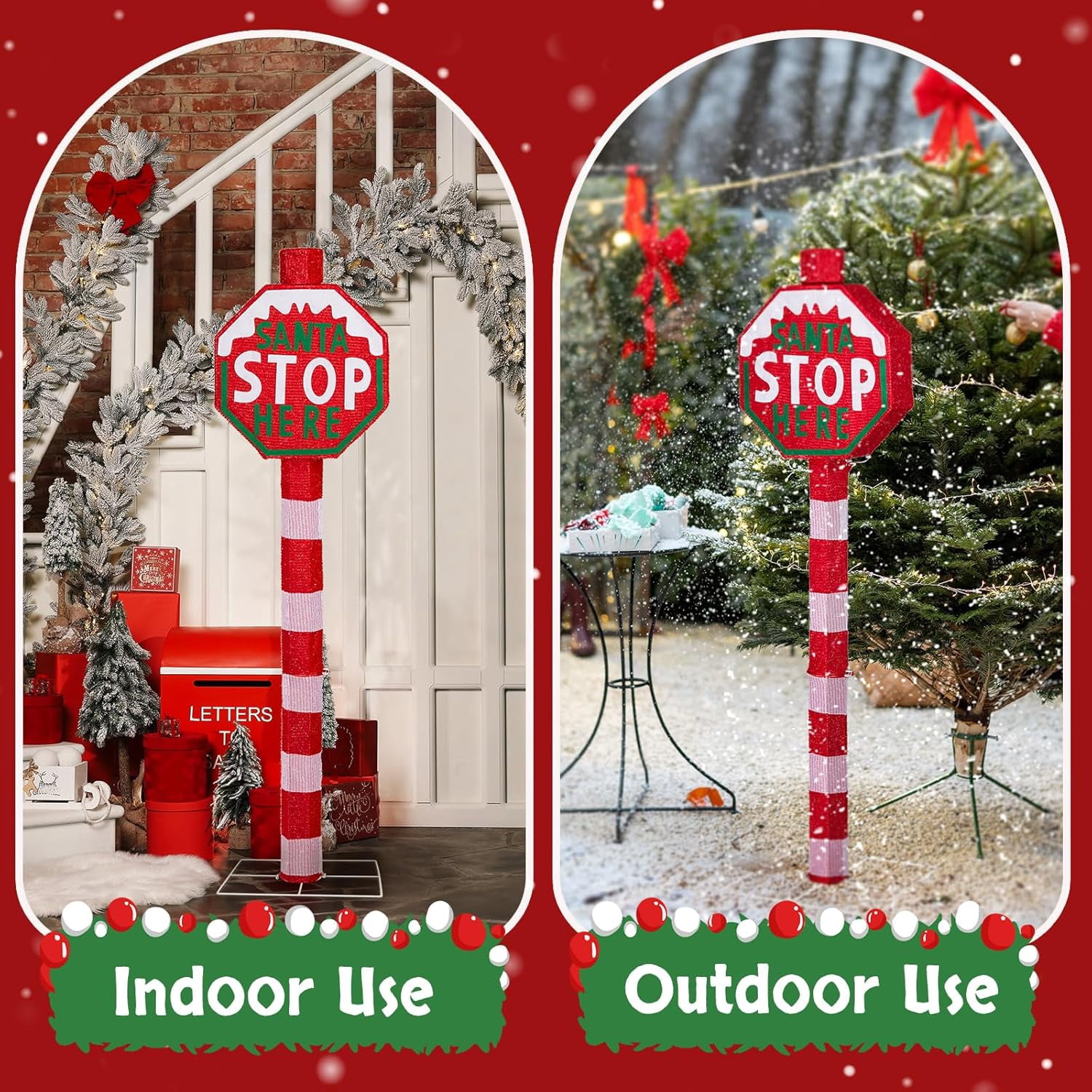 VINGLI 4.3FT Christmas Lighted Santa Stop Here Sign, Christmas Yard Decorations with 70 Prelit LED