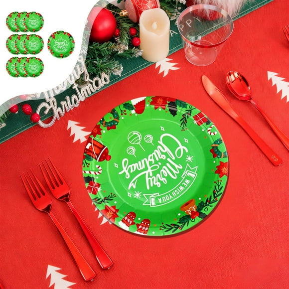 Adornos navideños, regalos navideños, vasos de papel, platos de papel y vajilla para árboles de Navidad, ideales para reuniones y fiestas. Vajilla de papel.