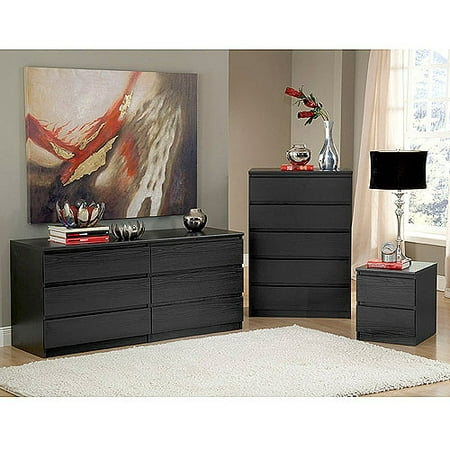 laguna double dresser, 5-drawer chest and nightstand set, black