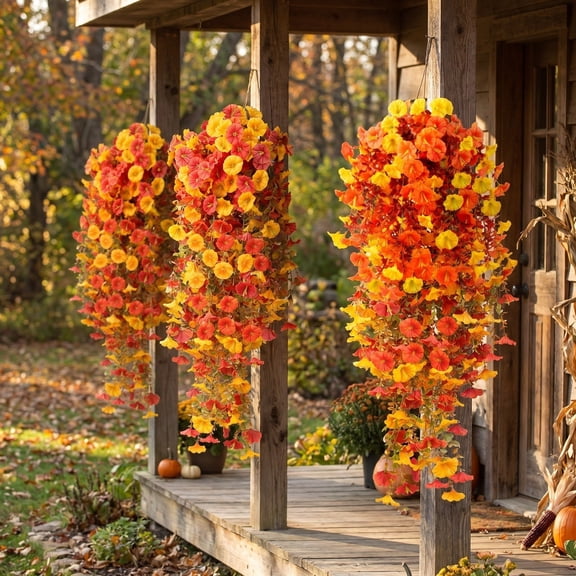 Autumn Artificial Morning Glory Wall Hanging Vine for Courtyard, Door and Thanksgiving Home Decoration, Harvest Festival Celebration, Hanging Accent