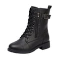 thumbnail image 7 of Lace up Winter Motorcycle Boots for Women Furry Lined Low Heel Side Zipper Mid Calf Combat Boots Waterproof Warm Snow Booties Black Size 7.5, 7 of 7