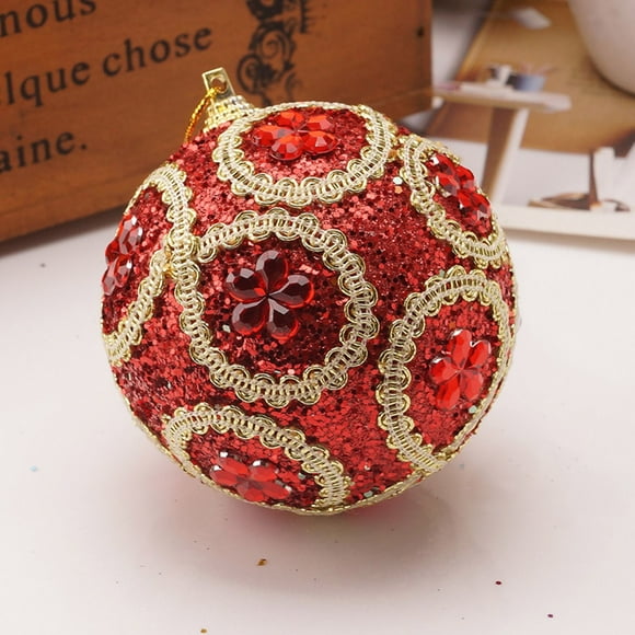 ESULOMP 3.15in Sticking Drill Glitter Christmas Ball Oranments Pendant, Shatterproof Christmas Tree Bauble Hanging Decoration Plastic Ball for Xmas Holiday Wedding Home Party Ornament Decor